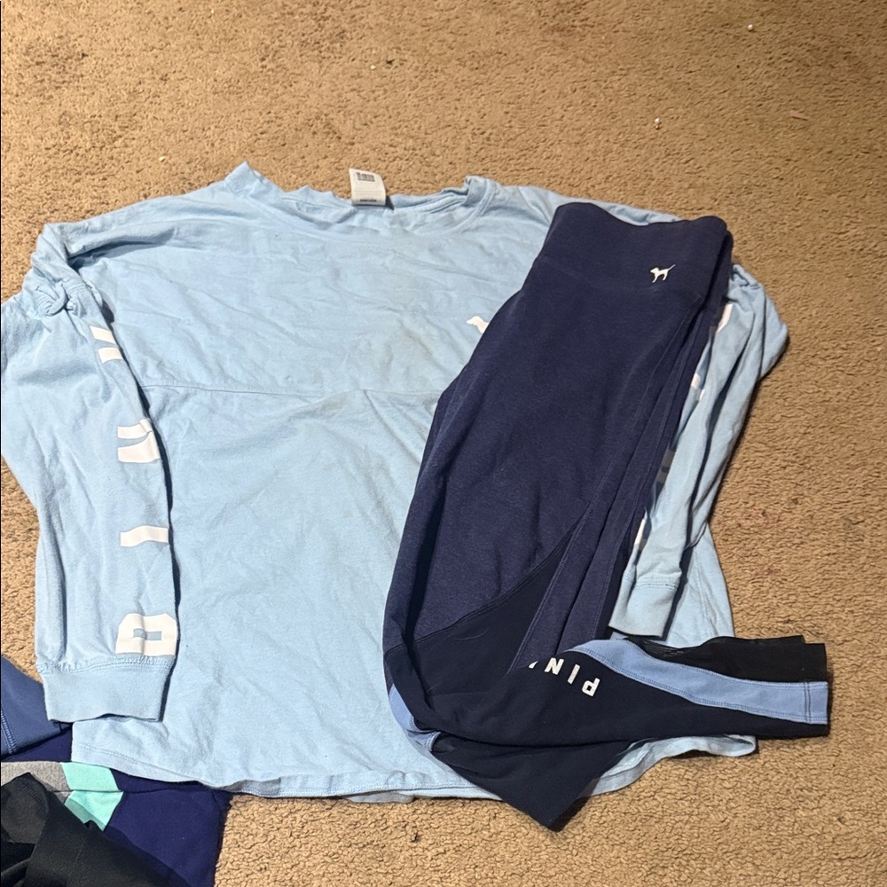 PINK Victoria's Secret Navy and Light Blue Leggings